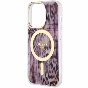Guess GUHMP14LHLEOPWP iPhone 14 Pro 6.1" rozā/rozā cietais apvalks Leopards MagSafe