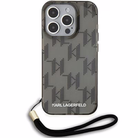 Karl Lagerfeld IML Mono KL Pattern & Cord viedtālruņa apvalks iPhone 15 Pro Max - melns