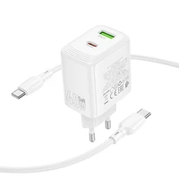 Borofone sienas lādētājs BN30 Cargador GaN - USB + Type C - QC 3.0 PD 45W ar Type C uz Type C kabeli balts