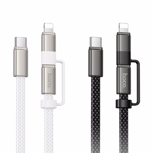 Plakans kabelis USB C uz USB C/iP 2in1 Hoco 3A 60W 1 m X125 melns