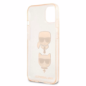 Karl Lagerfeld Glitter Karl & Choupette Head vāciņš ierīcei iPhone 13 mini, zelta krāsā