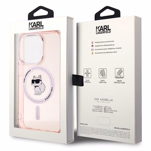 Karl Lagerfeld IML Choupette magnētiskais viedtālruņa apvalks iPhone 15 Pro - rozā