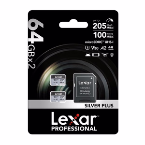 Lexar High-Performance Silver Plus microSDXC atmiņas karte 64 GB + adapteris