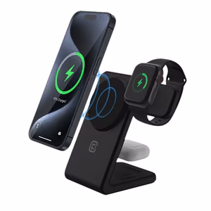 Crong MagSpot Pivot Stand 3 vienā bezvadu lādētājs iPhone, Apple Watch un AirPods ierīcēm, saderīgs ar MagSafe, melns