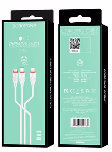 USB cable Borofone BX17 3in1 microUSB-Lightning-Type-C white