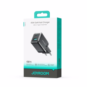 Joyroom JR-TG8 GaN 45W USB-C + USB-A sienas lādētājs – krāsa: melna