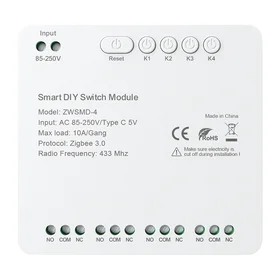 ZigBee 4 kanālu slēdža modulis ar bezspensiumu DC 32V kontaktu Avatto ZWSMMD-4-250V