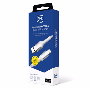 3mk Hyper Cable N-SERIES USB-A / MicroUSB 1m 5V/2.4A 12W kabelis - balts