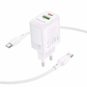Borofone Wall charger BN27 Fuente - USB + Type C - QC 3.0 PD 20W with Type C to Type C cable white