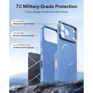 ESR Cyber Tough Kickstand MagSafe maciņš, paredzēts iPhone 18 Pro Max / 17 Pro Max, gaiši zils