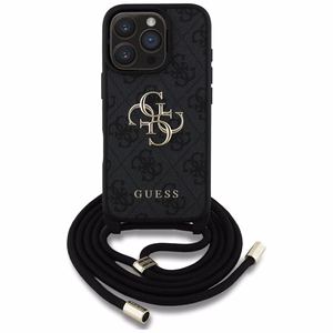 Guess 4G Big Logo Cord Stap viedtālruņa apvalks iPhone 16 Pro Max - melns