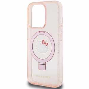 Hello Kitty gredzena statīvs spīdīgs Electrop Logo magnētiskais viedtālruņa apvalks iPhone 15 Pro - rozā