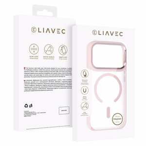 Liavec Cloudy vāciņš ar metāla kameras ietvaru, paredzēts iPhone 18 Pro/17 Pro, rozā (kameras vadības poga)