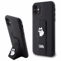 Karl Lagerfeld Gripstand Saffiano Choupette Pins viedtālruņa apvalks iPhone 11 / Xr - melns