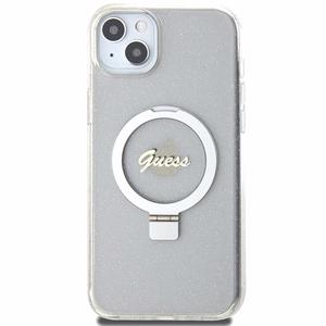 Guess GUHMP15MHRSGSD iPhone 15 Plus / 14 Plus 6.7" caurspīdīgs/caurspīdīgs cietais apvalks Gredzena Statīvs Script Glitter Magnētiskais
