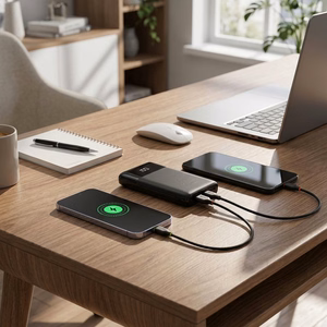 FORCELL F-ENERGY F10K6 Multicharge ārējais akumulators ar iebūvētiem USB-C un Lightning kabeļiem, PD, QC3.0, 3 A, 22,5 W, 10000 mAh, melns