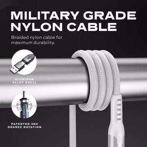 STATIK PowerPivot Pro neilona pīts kabelis, USB-C uz USB-C, 1 m, balts