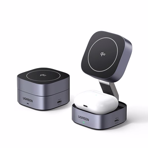 Ugreen W702 3in1 indukcijas lādētājs ar MagSafe / Qi2 un USB-C telefonam / austiņām melns