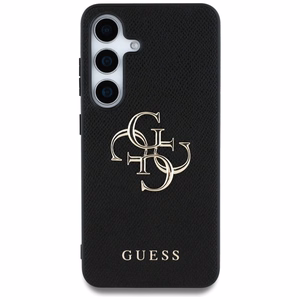 Guess Grained Big 4G Logo Small Classic Logo viedtālruņa apvalks Samsung Galaxy S25 Plus melns
