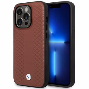 Viedtālruņa apvalks BMW BMHMP14L22RFGR iPhone 14 Pro 6.1" bordo/bordo ādas dimanta raksts MagSafe