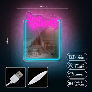 Neon MIRROR LED LOVE YOURSELF tirkīza rozā FMNE01 Forever Light