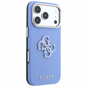 Guess Grained & Big Resin Logo vāciņš iPhone 18 Pro Max / 17 Pro Max – zils