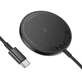 Bezvadu lādītājs Hoco 2A 15W saderīgs ar Magnētisko MagSafe ar digitālo indikatoru CW61 melns