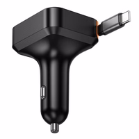 Automobiļa lādētājs Hoco ar ievilkamu kabeli 2 x USB C + USB A QC PD 65W NZ18 melns