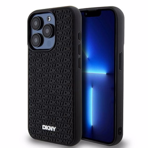 DKNY 3D Gumijas apvalks ar atkārtotu rakstu iPhone 15 Pro Max - melns