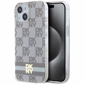 DKNY IML rūtainais mono raksts un drukātas svītras Magnētiskais viedtālruņa apvalks iPhone 15 / 14 / 13 - bēša