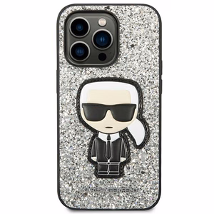 Karl Lagerfeld KLHCP14LGFKPG iPhone 14 Pro 6.1 cietais viedtālruņa apvalks sudraba mirdzošas pārslas Ikonik