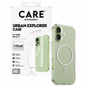 CARE by PanzerGlass Flagship Urban Explorer viedtālruņa apvalks ar baltu magnētisko MagSafe, paredzēts iPhone 17 – caurspīdīgs