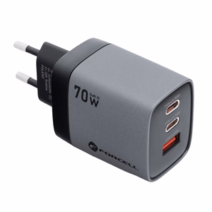 FORCELL F-ENERGY GaN III VT-37 ceļojuma lādētājs ar digitālo indikatoru 2 x Type C + USB A PD QC4.0 SAM SFC2.0 3,45A 70W pelēks