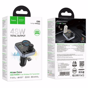 Car transmitter bluetooth Hoco 2 x USB A + USB C QC3.0 PD 48W E86 black
