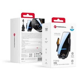 Forcell F-GRIP HS6 automašīnas turētājs ar bezvadu lādētāju, stiprināms pie stikla un gaisa ventilācijas režģa, melns