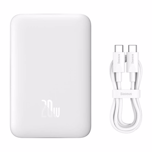 Powerbanka Baseus Magnetic, 10000mAh, USB-C 20W, MagSafe (balta)
