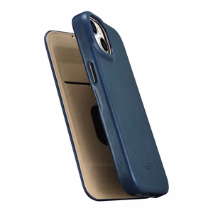 iCarer CE Premium ādas folio vāciņš iPhone 14 Plus ar MagSafe magnētisku flip vāciņu - zilā krāsā