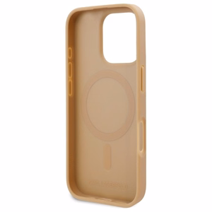 Karl Lagerfeld ādas monogrammas metāla logotipa magnētiskais viedtālruņa apvalks iPhone 16 Pro - bēšs