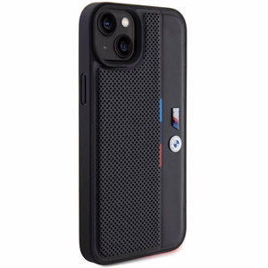 BMW perforēts trīskrāsu līnijas viedtālruņa apvalks iPhone 15 Plus / 14 Plus - melns