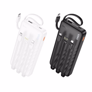 Portatīvais lādētājs Hoco 10000 mAh 2A ar četriem iebūvētiem kabeļiem USB A + USB C + Lightning + Micro USB J146 melns
