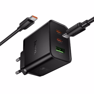 tālruņa lādētājs Hoco 2x USB C + USB A QC3.0 PD 3A 65W + datu kabelis USB C to USB C N75 melns