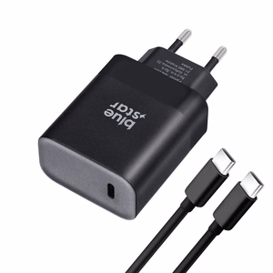 BLUE STAR ceļojumu lādētājs Type C + kabelis Type C uz Type C PD QC4.0 3A 45W TFB-TC-45WPD melns