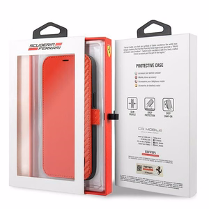 Ferrari FESAXFLBKP13SRE iPhone 13 mini 5.4" sarkans/sarkans grāmatas On Track Carbon Stripe