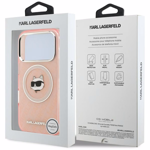 Karl Lagerfeld IML Choupette Head Logo magnētiskais viedtālruņa apvalks MagSafe iPhone 17 Pro Max - rozā