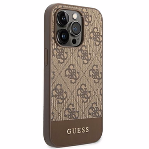 Guess GUHCP14LG4GLBR iPhone 14 Pro 6.1" brūns/brūns cietais apvalks 4G Stripe kolekcija