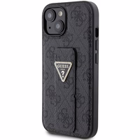 Guess viedtālruņa apvalks ar statīvu Grip Stand 4G Triangle Strass iPhone 15 - melns