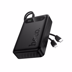 Portatīvais lādētājs Hoco 20000 mAh QC PD 2A 22,5W ar iebūvētiem kabeļiem USB C + Lightning J171A melns