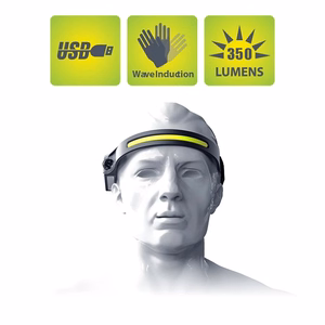 Ar USB-C uzlādējams LED galvas lukturis ar kustības sensoru, IPX4, 1200 mAh – melns