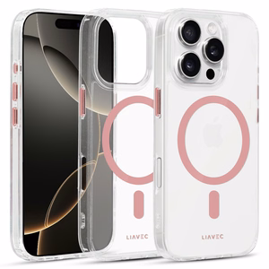 Liavec Spīdīgs Magnētiskais Caurspīdīgs viedtālruņa apvalks Iphone 16 Pro rozā