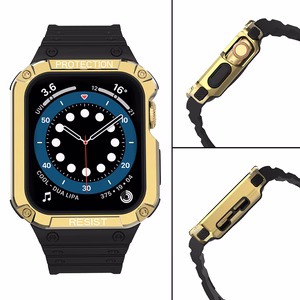Protect Strap Ремешок для Apple Watch 42/44/45mm с бронированным чехлом - чёрный, золотой